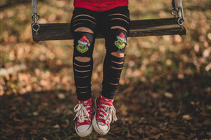 Mean Green Guy (Choose Red or Pink Hat) Distressed Leggings