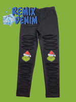 Mean Green Guy (Choose Red or Pink Hat) Distressed Leggings