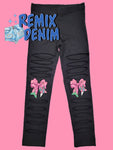 Pink Church Christmas Bows Distressed Leggings