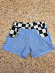 2t Blue Flower checker Girls Cohen Shorts with pockets (READY TO SHIP)