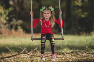 Mean Green Guy (Choose Red or Pink Hat) Distressed Leggings