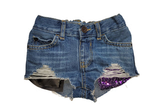No Bad Vibes Pleather Sequin Hilo Distressed Shorties