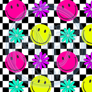 Checkered Neon Smiley Floral