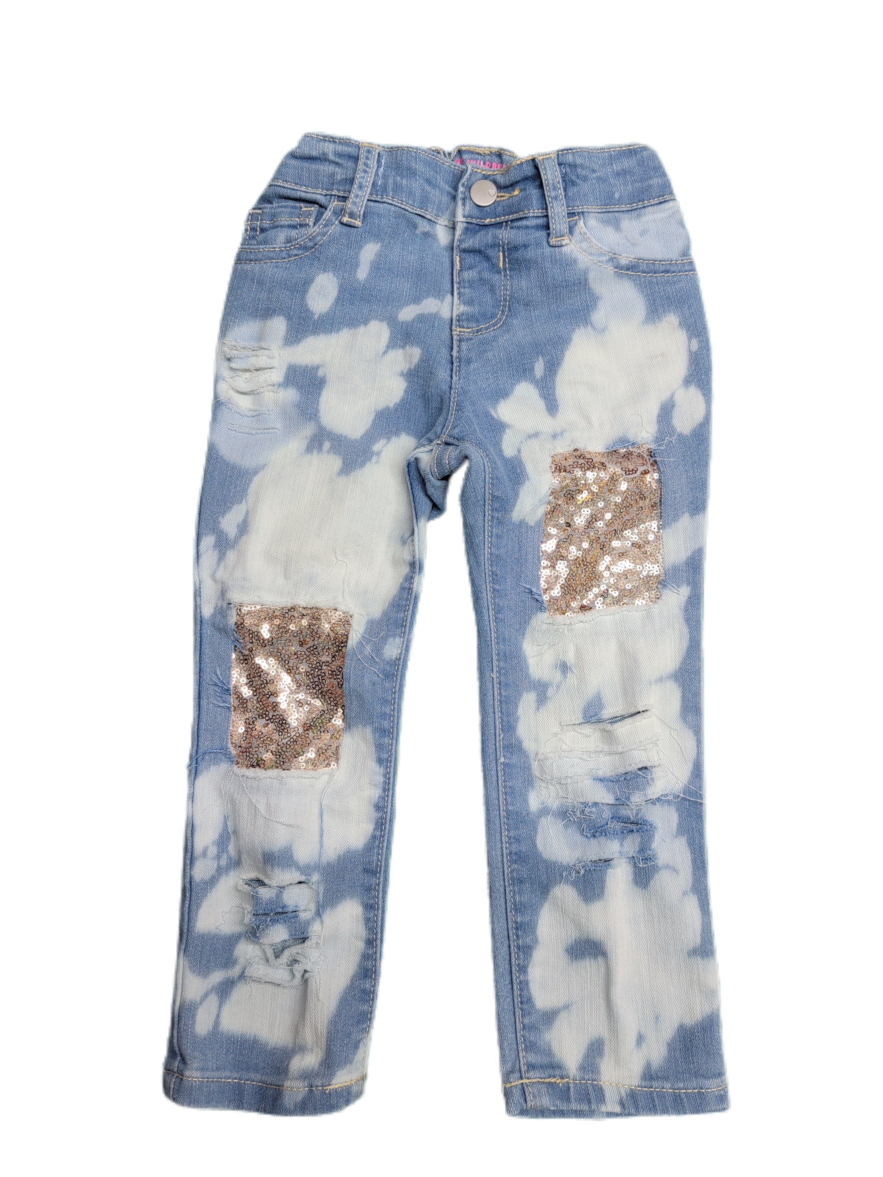 Acid Washed Sequin Distressed Jeans