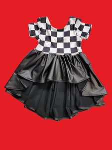 Checker and Pleather High Low Peplum