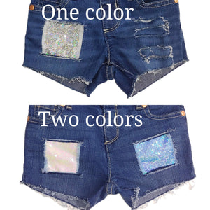 Sequin Explosion Distressed Shorties and Super Shorties (Choose your color/s)